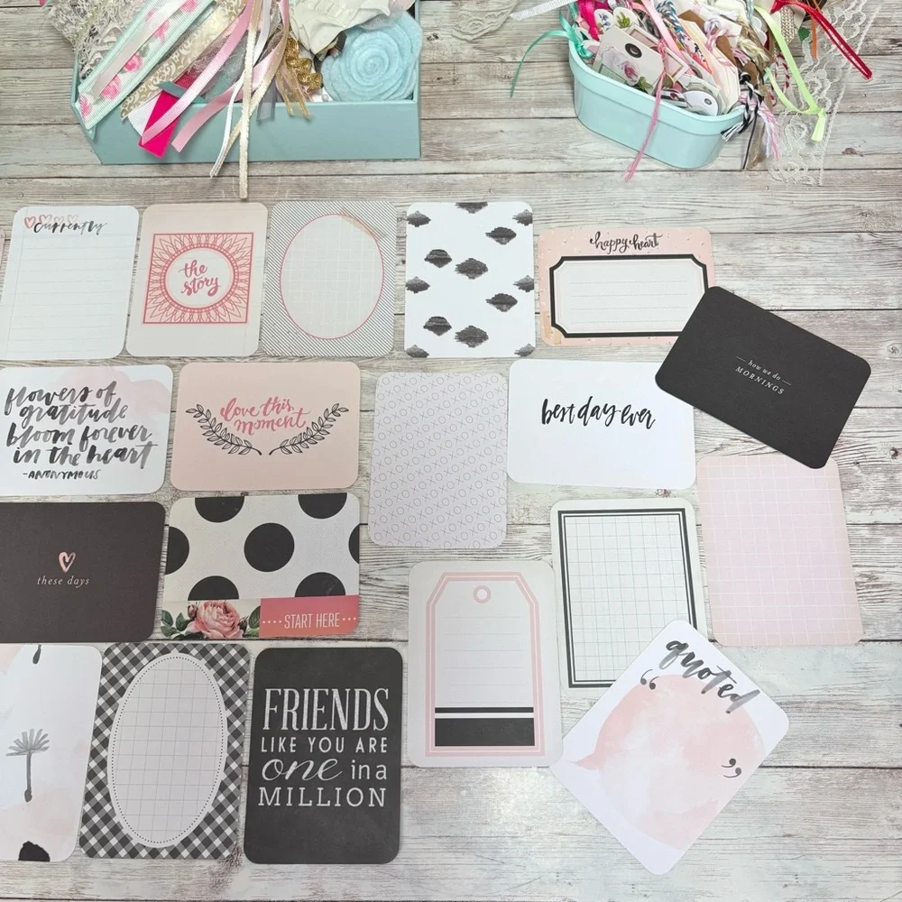 Pink & Black Themed Journaling Cards Lot Of 25 Planners Scrapbooks Junk Journals